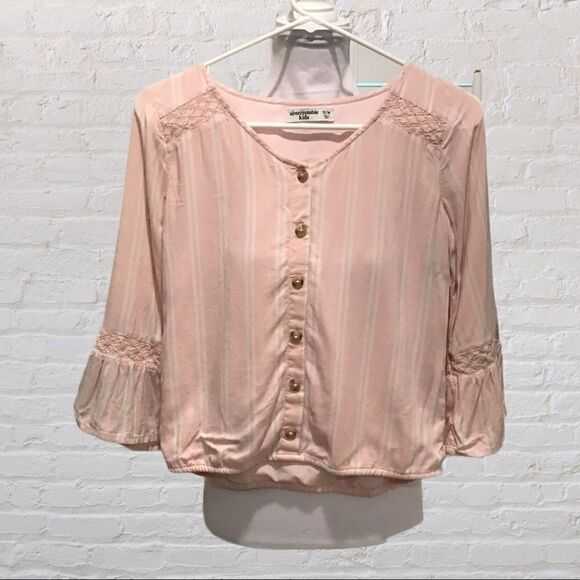 Abercrombie Kids light pink/white striped top . - Picture 1 of 5